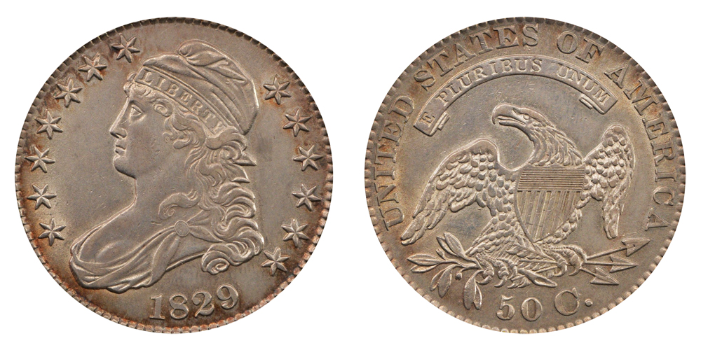 1829 Capped Bust Half Dollar Normal Date - Small Letters Lettered