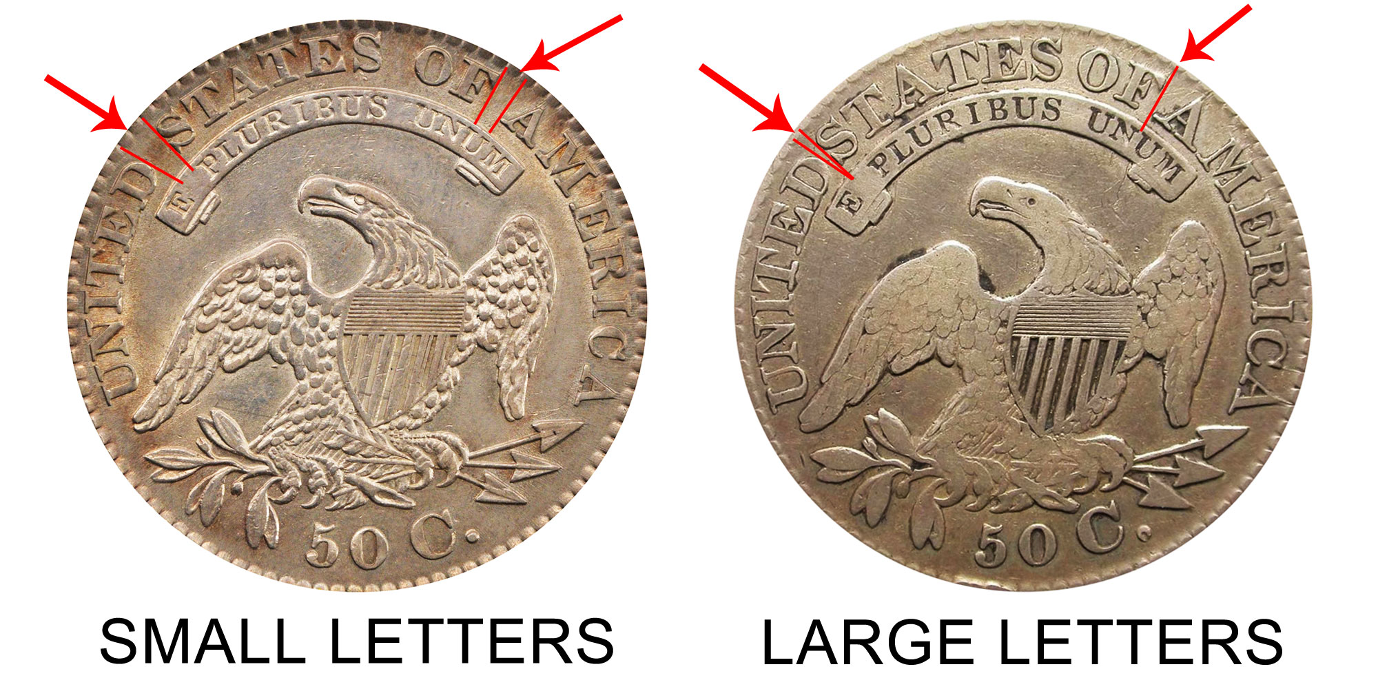 1829 Capped Bust Half Dollar All Varieties Lettered Edge Coin