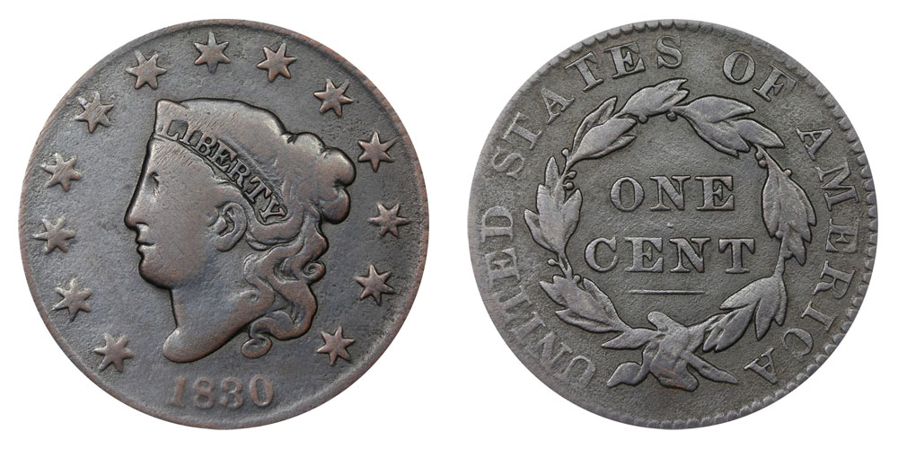 1830 Coronet Liberty Head Large Cent Medium Letters Matron Early