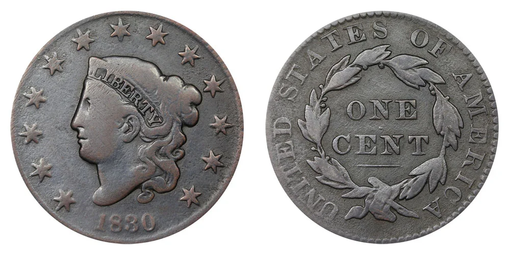 1830 Coronet Liberty Head Large Cent Medium Letters Matron Early
