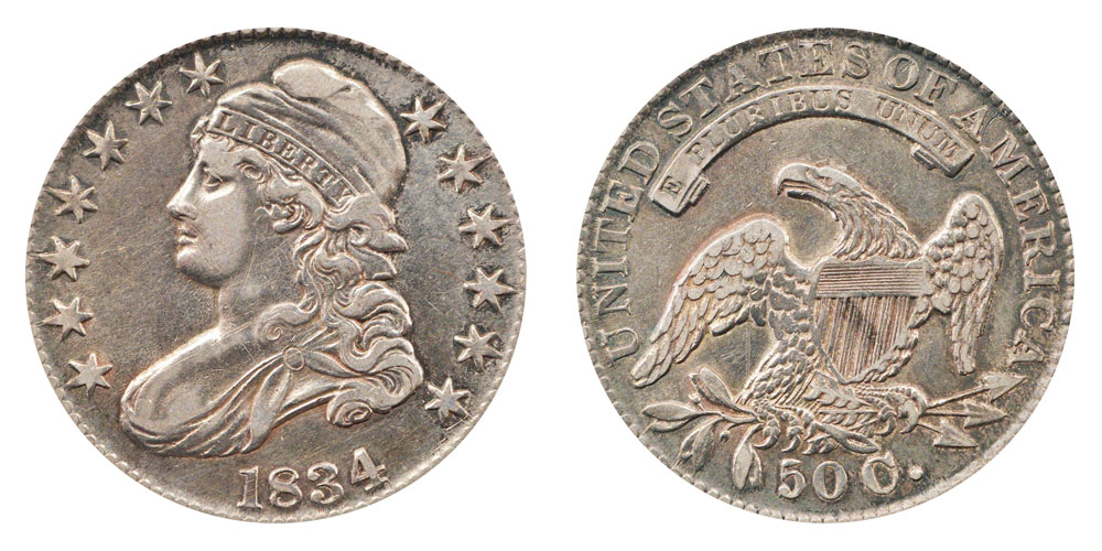 1834 Capped Bust Half Dollar Large Date - Large Letters Lettered