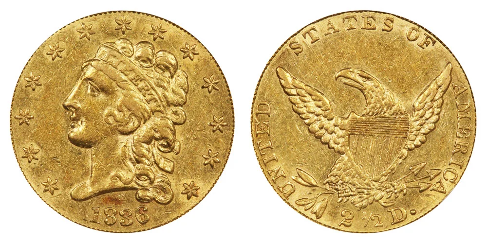 定価18,360 REGAL Worth collectionV212 27.0 1836 Classic Head Gold $2.50 Quarter Eagle Block 8 No Motto On