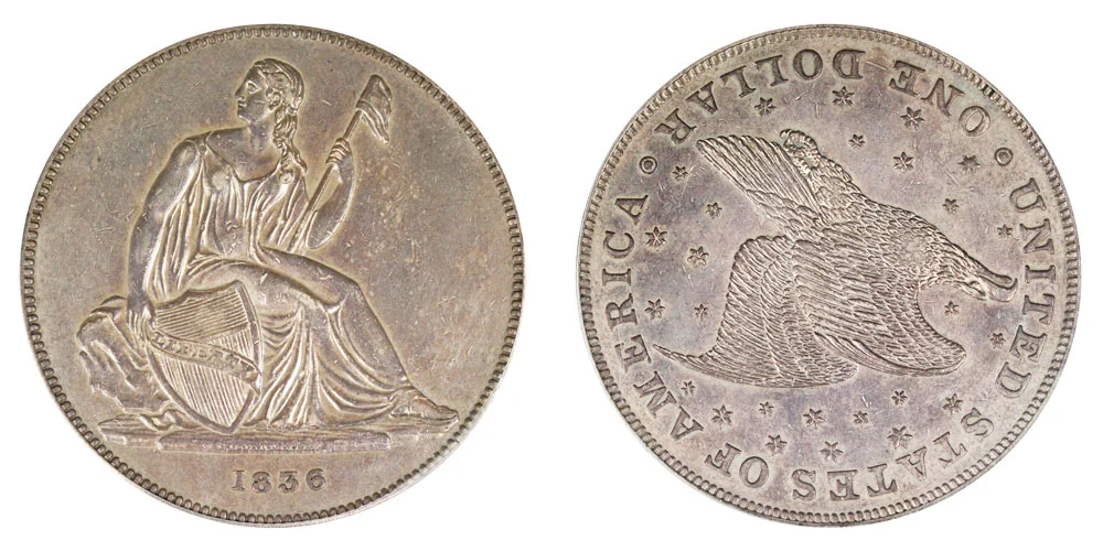 1836 Gobrecht Silver Dollar Original - Name On Base - Starry