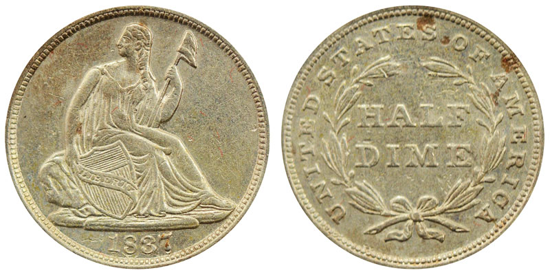 1837 Seated Liberty Half Dime Large Date Coin Value Prices, Photos