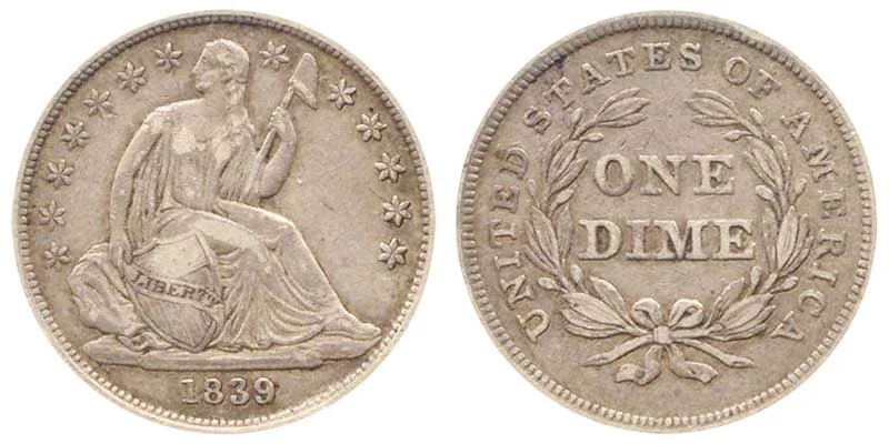 D_CIDE 8宝 1839 Seated Liberty Dime Coin Value Prices, Photos & Info