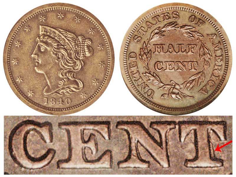 1840 Braided Hair Half Cent First Restrike - Proof Only Early
