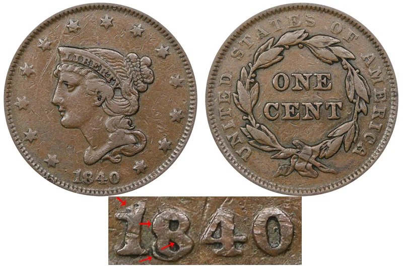 m189 ビンテージ　エッグプレート　日本製 1840 Braided Hair Liberty Head Large Cent Small Date Over Large 18