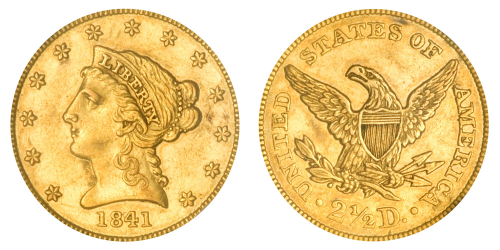新品　ジュネル　ハーティ　OS レッド 1841 Coronet Head Gold $2.50 Quarter Eagle Liberty Head - Early