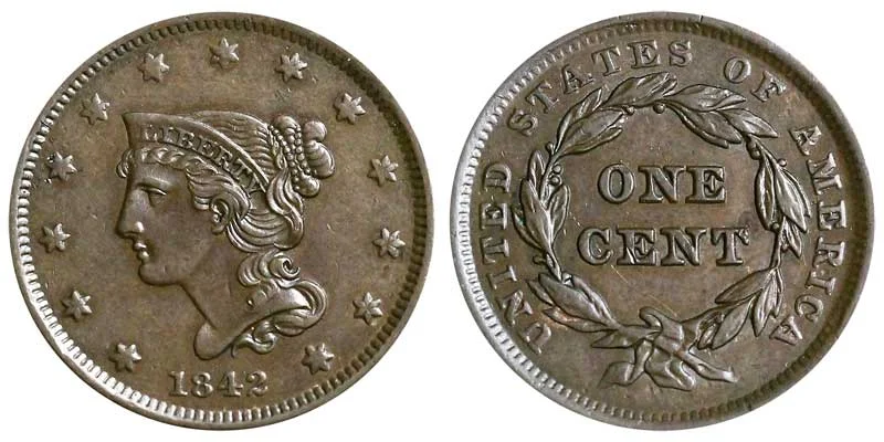 1842 Braided Hair Liberty Head Large Cent Small Date Early Copper