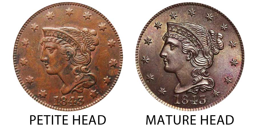 1843 Braided Hair Liberty Head Large Cent All Varieties Early