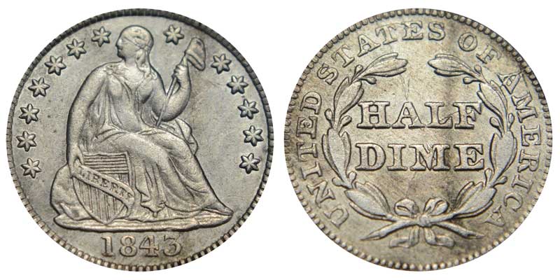 1843 Seated Liberty Half Dime Coin Value Prices, Photos & Info