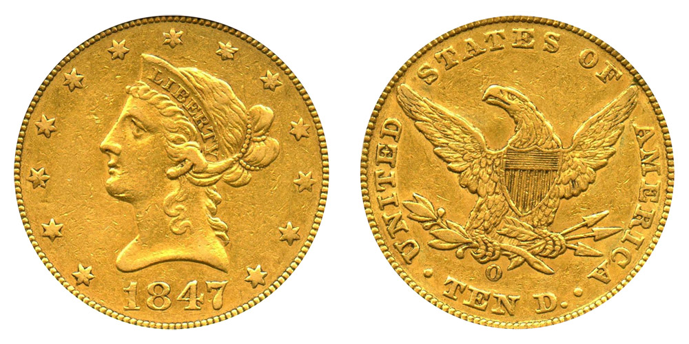 ⑩アクセサリー11点、総額￥40000 　以上が75%OFFの￥10000に 1847 O Coronet Head Gold $10 Eagle New Style Liberty Head - No