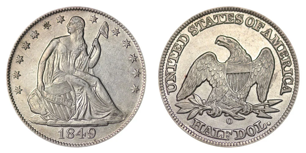 アメリカLIBERTY　まとめ590g以上！ 1849 O Seated Liberty Half Dollar Coin Value Prices, Photos & Info