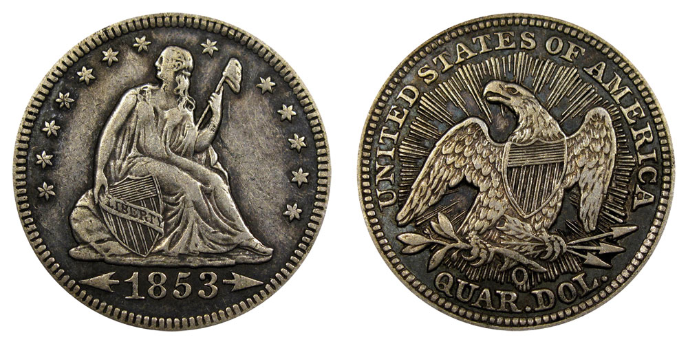 1853 シーテッド リバティ クォーター 1853 Seated Liberty Quarter, Good, 1853 Silver Quarter 1853