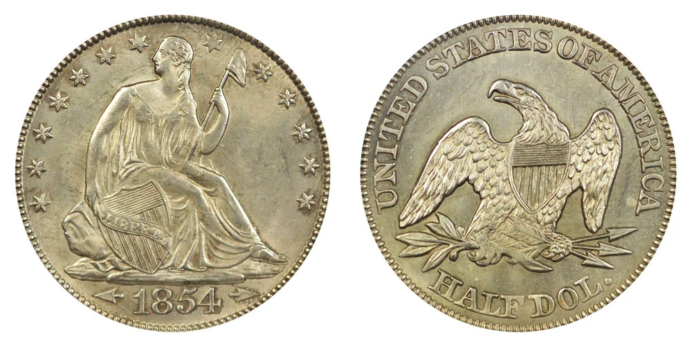 1854 Seated Liberty Half Dollar Coin Value Prices, Photos & Info