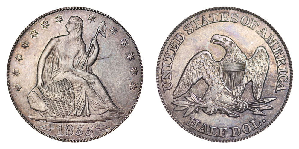 1855 Seated Liberty Half Dollar Normal Date Coin Value Prices