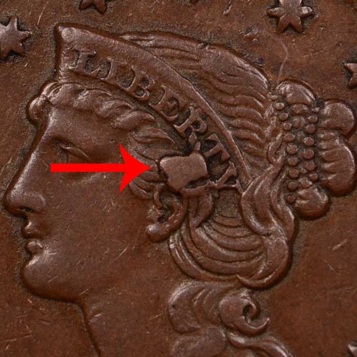 1855 Braided Hair Liberty Head Large Cent Slanted 5s - Knob on Ear