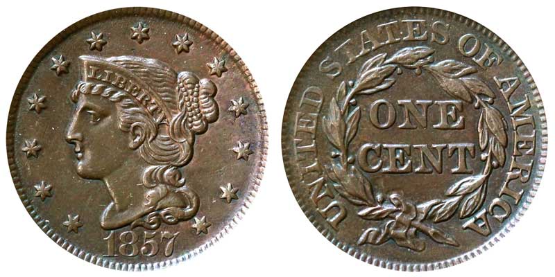 1857 Braided Hair Liberty Head Large Cent Large Date Early Copper