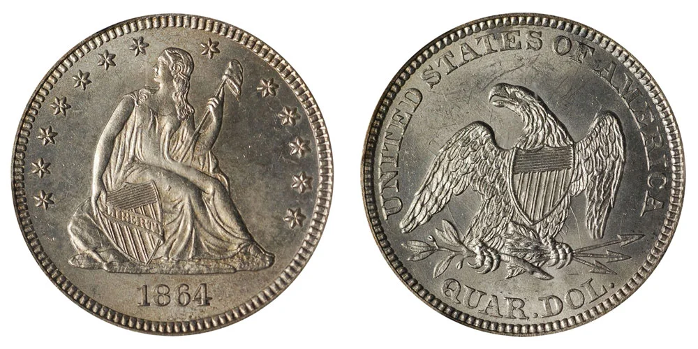 1864 Seated Liberty Quarter Coin Value Prices, Photos & Info