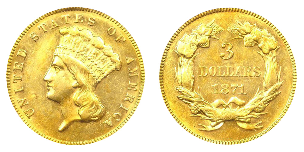 廉価出品❗️TOP PO❗️教皇ピウス3世 ブロンズメダル 1871 Indian Princess Head Gold $3 Three Dollar Piece - Early Gold