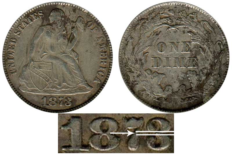 1873 Seated Liberty Dime Closed 3 - No Arrows Coin Value Prices