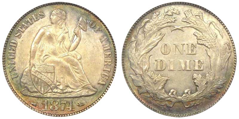 ☆(^8^)☆ 1874 Seated Liberty Dime Coin Value Prices, Photos & Info