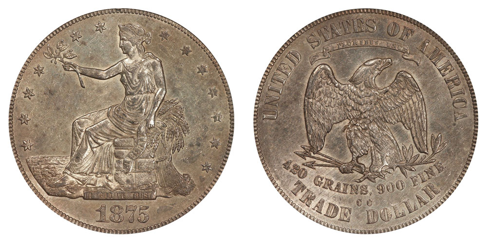 1875 CC Trade Silver Dollar Type 1 Reverse Coin Value Prices