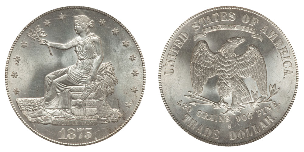 1875 S Trade Silver Dollar Type 1 Reverse Coin Value Prices