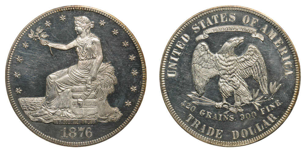 1876 Trade Dollar Type 1 Obverse - Type 2 Reverse Coin Value