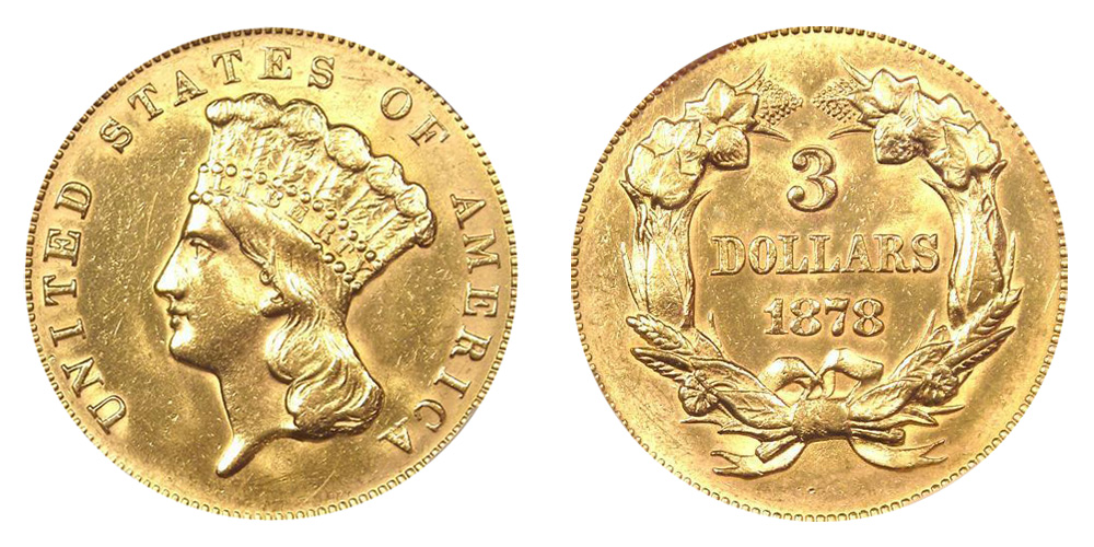 1878 Indian Princess Head Gold $3 Three Dollar Piece - Early Gold
