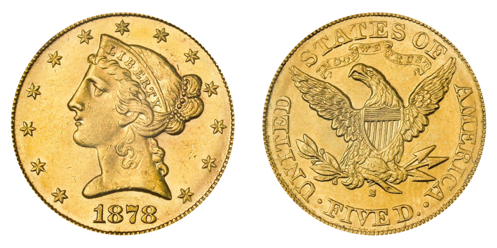 しゃもじ 　HEADヘッドKORE2 25.5-25.5cm 1878 S Coronet Head Gold $5 Half Eagle Type 2 - With Motto