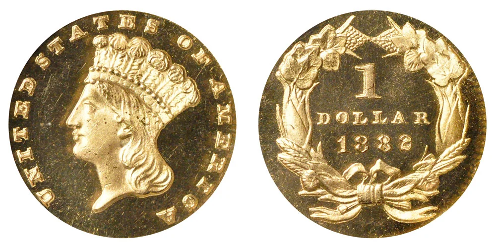 1882 Large Indian Head Gold Dollar Type 3 - Indian Princess Coin
