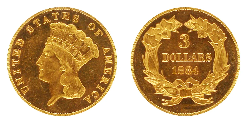 1884 Indian Princess Head Gold $3 Three Dollar Piece - Early Gold