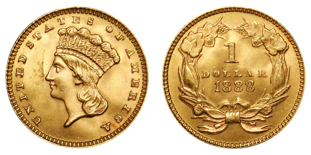 1888 Large Indian Head Gold Dollar Type 3 - Indian Princess Coin