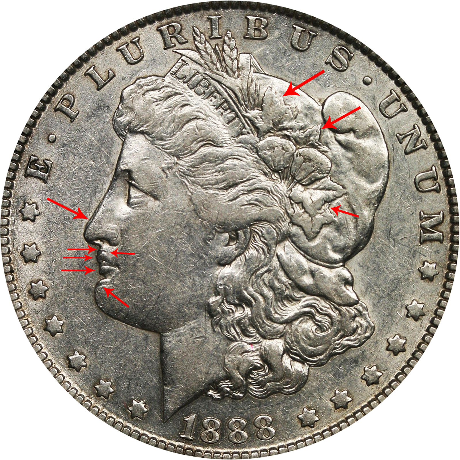 1888 O Morgan Silver Dollar Doubled Die Obverse - Hot Lips Coin