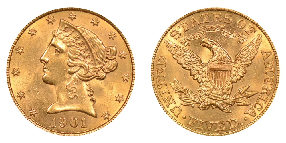 金牌　造幣局 1901-liberty-head-gold-half-