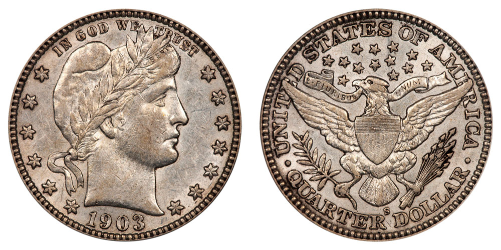 1903年 米国 バーバークォーター銀貨Sミント 1903 S Barber Quarter Coin Value Prices, Photos & Info