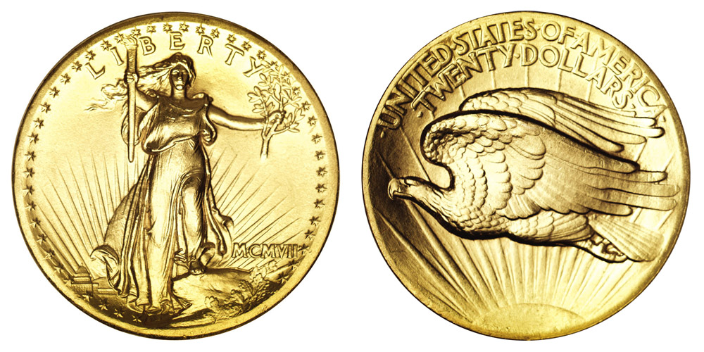 1907 Saint Gaudens Gold $20 Double Eagle High Relief - Roman