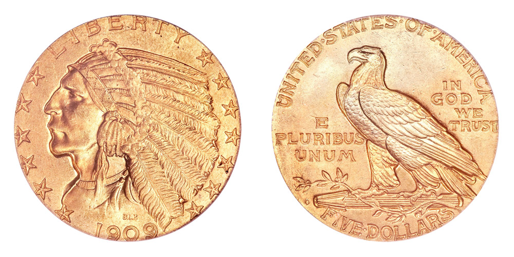 1909 O Indian Head Gold $5 Half Eagle Early Gold Coins Coin Value