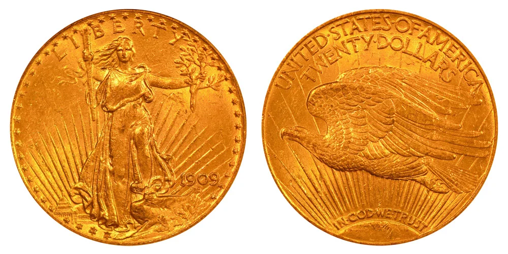 1909 Saint Gaudens Gold $20 Double Eagle With Motto - In God We