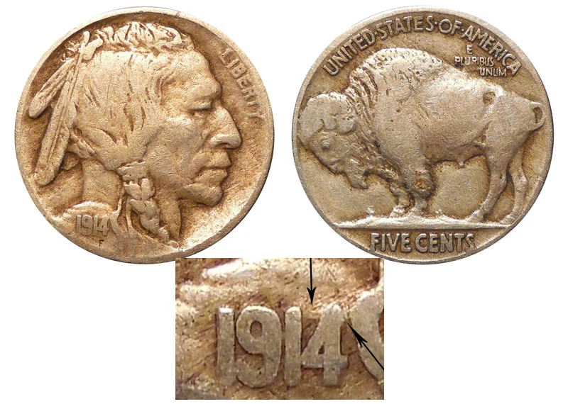 1914 Buffalo / Indian Head Nickel 4 Over 3 Coin Value Prices