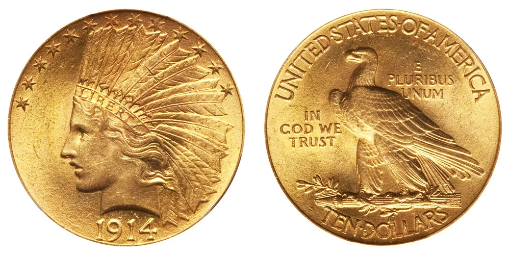 アメリカ 10ドル記念硬貨 1914年 インディアン デンバー 1914-indian-head-gold-eagle.webp