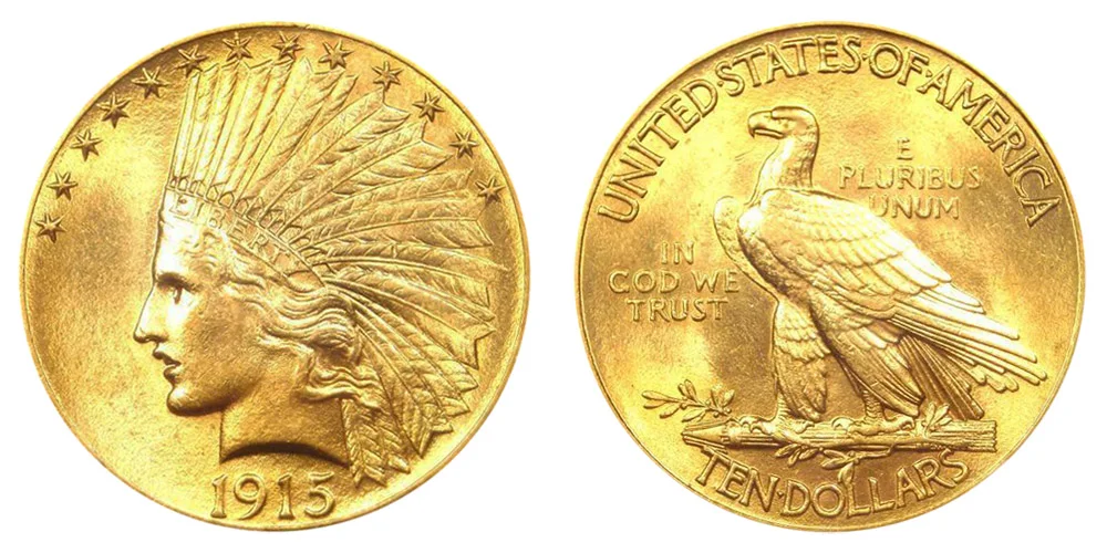 1915 Indian Head Gold $10 Eagle Type 2 - With Motto Coin Value