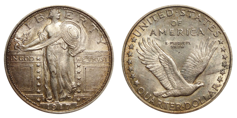 アイソ様(フルヘッド) アメリカ　スタンディングリバティ　25セント銀貨1917 1917 S Standing Liberty Quarter Type 1 Coin Value Prices, Photos