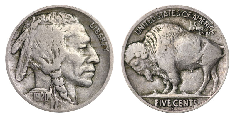 1920-s アメリカ合衆国 5セント、バッファローニッケル・1920-S 1920 S Buffalo / Indian Head Nickel Coin Value Prices, Photos & Info