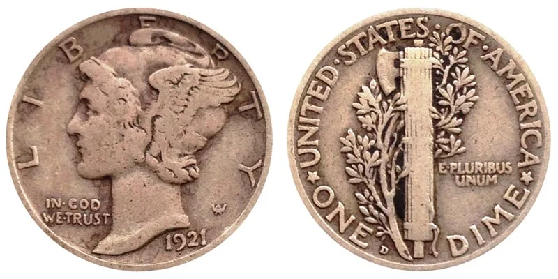「1921年-D 」マーキュリーダイム 銀貨 【フルステップ・バンズ】！【美品】 1921 D Mercury Silver Dime Coin Value Prices, Photos & Info