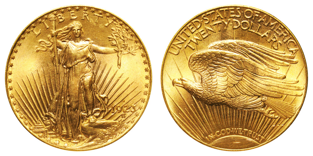 1923 D Saint Gaudens Gold $20 Double Eagle With Motto - In God We