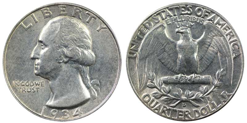 1934 D Washington Silver Quarter Coin Value Prices, Photos & Info