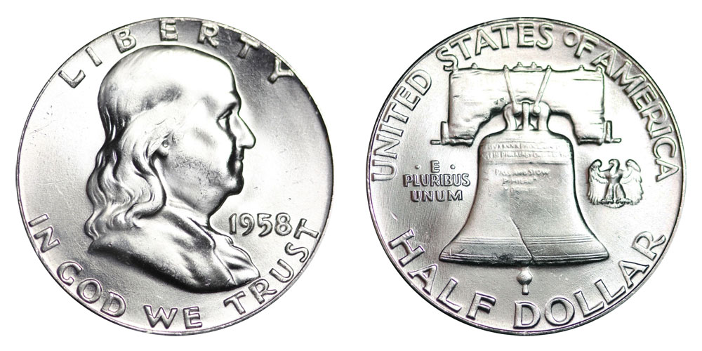 ツル 1958年 フランクリン半ドル3枚セット 1958 Franklin Half Dollar Liberty Bell Coin Value Prices, Photos