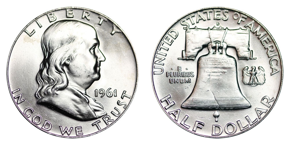 1961 D Franklin Half Dollar Liberty Bell Coin Value Prices, Photos